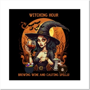 Witching Hour Brewing Tea and Casting Spells The Wine  Party Halloween Posters and Art